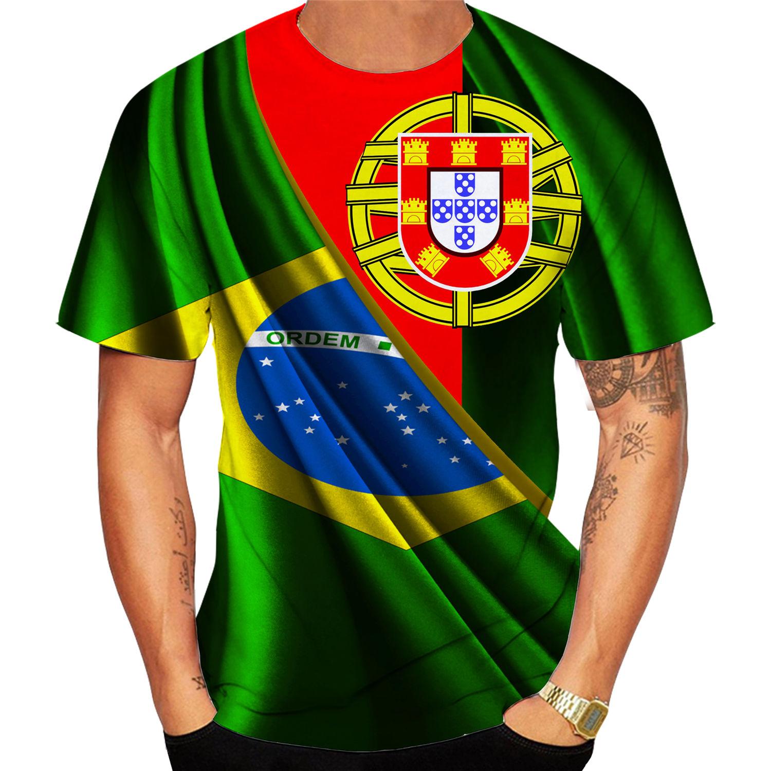 Xuhaijian02 2024 Nieuwe Mode Portugal en Brazilië Vlag 3d T-shirt Mannen/Vrouwen Casual Ronde Hals Korte Mouw Sport T-shirt M