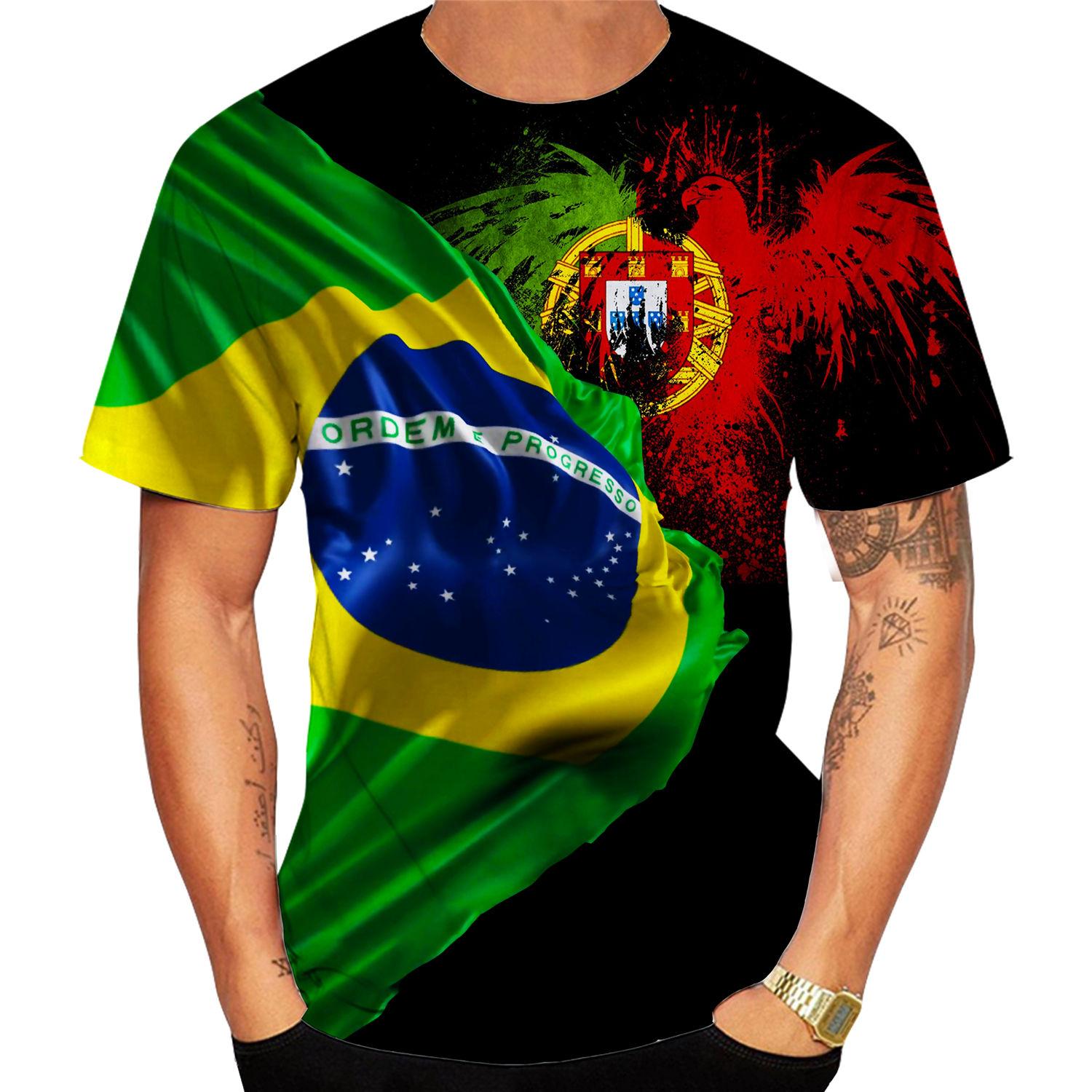 Xuhaijian02 2024 Nieuwe Mode Portugal en Brazilië Vlag 3d T-shirt Mannen/Vrouwen Casual Ronde Hals Korte Mouw Sport T-shirt XL