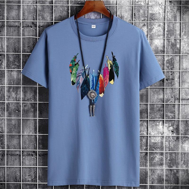 QICED Zomer T-shirt met korte mouwen Heren O-hals Trend Ondershirt XXXXXXL staalblauwe kleur