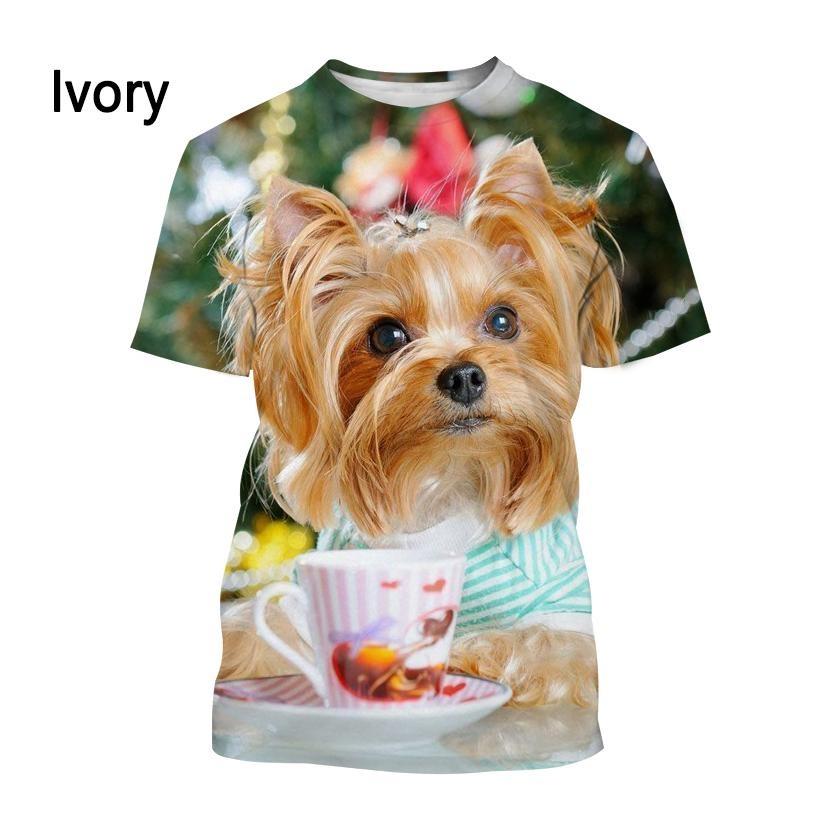 Huiteng Yorkshire Terrier Dog 3D T-shirt Men's and Women's Fashion T-shirt Summer Casual Short Sleeved Crewneck Pet Dog Shirt Top XL