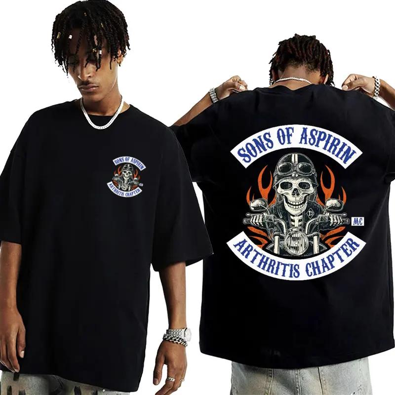 The best product for you Motorcycle SoA - Sons of Aspirin - Funny Biker T Shirt Men's Fashion Gothic Oversized T-shirts Male Vintage Cool Casual Tees Y2k XXL