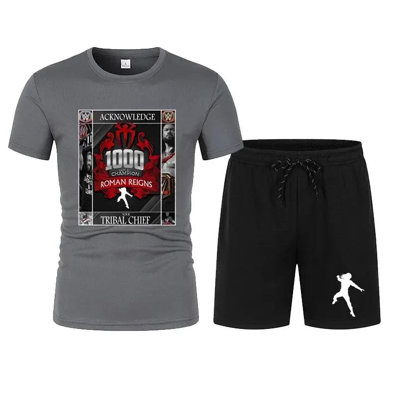 New Movement Heren Zwart Roman Reigns Levels Above T-shirt Shorts Set Zomer Korte Mouw Man Oversized Pakken Nieuwe Mode Kledingsets XL