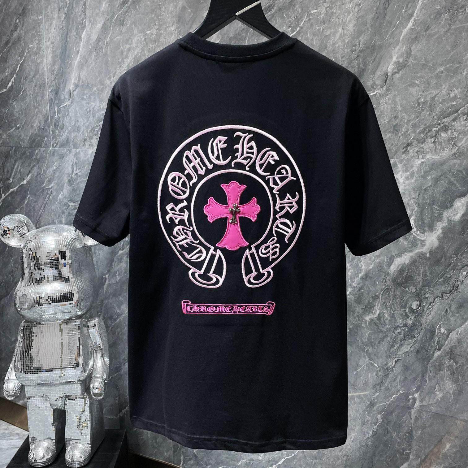 Chrome Hearts 8760  2025 Zomer Nieuw Hoge Kwaliteit Katoen Ronde Hals Losse Grote Maat Heren- en Dames T-shirt Koppel T-shirt S zwart