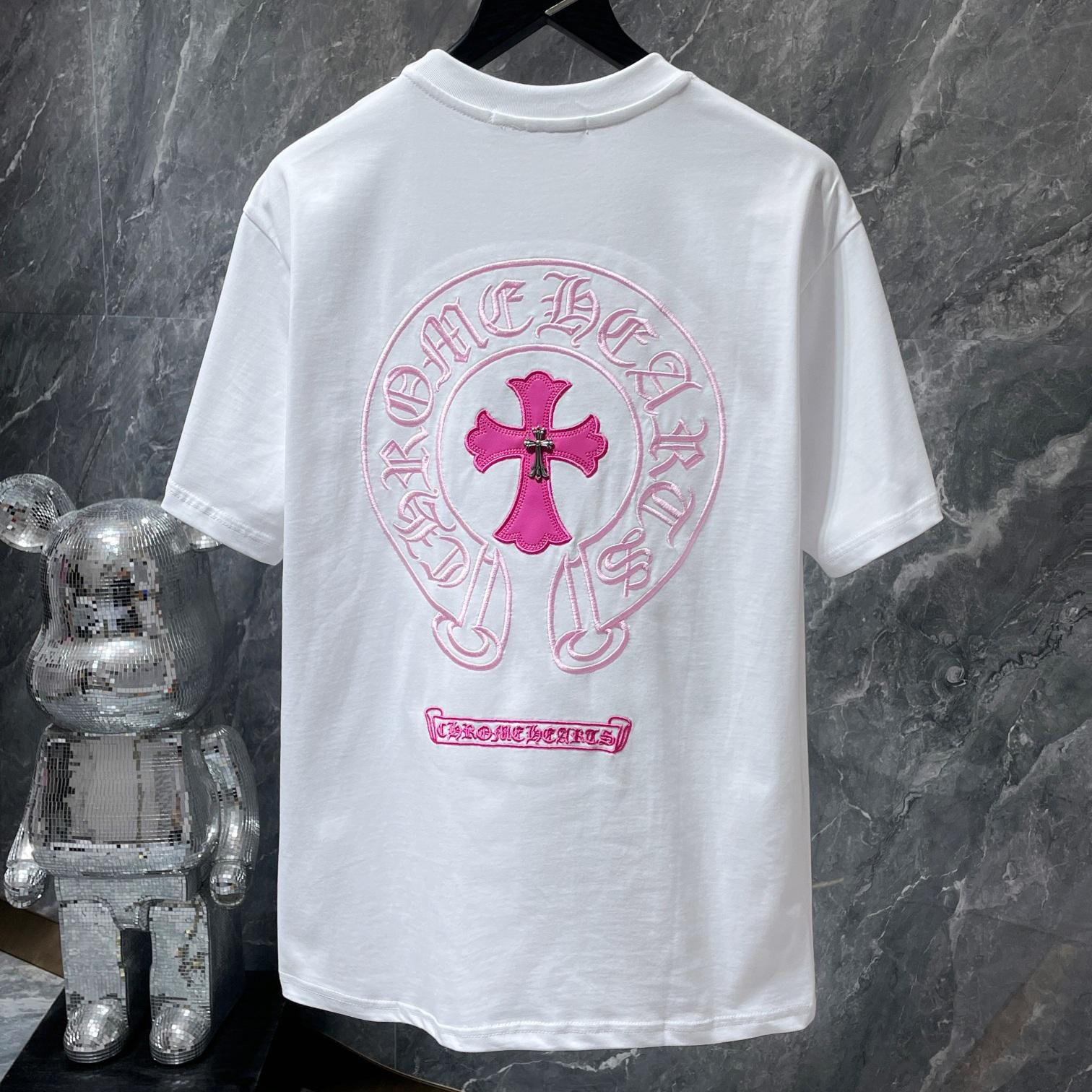 Chrome Hearts 8760  2025 Zomer Nieuw Hoge Kwaliteit Katoen Ronde Hals Losse Grote Maat Heren- en Dames T-shirt Koppel T-shirt S wit