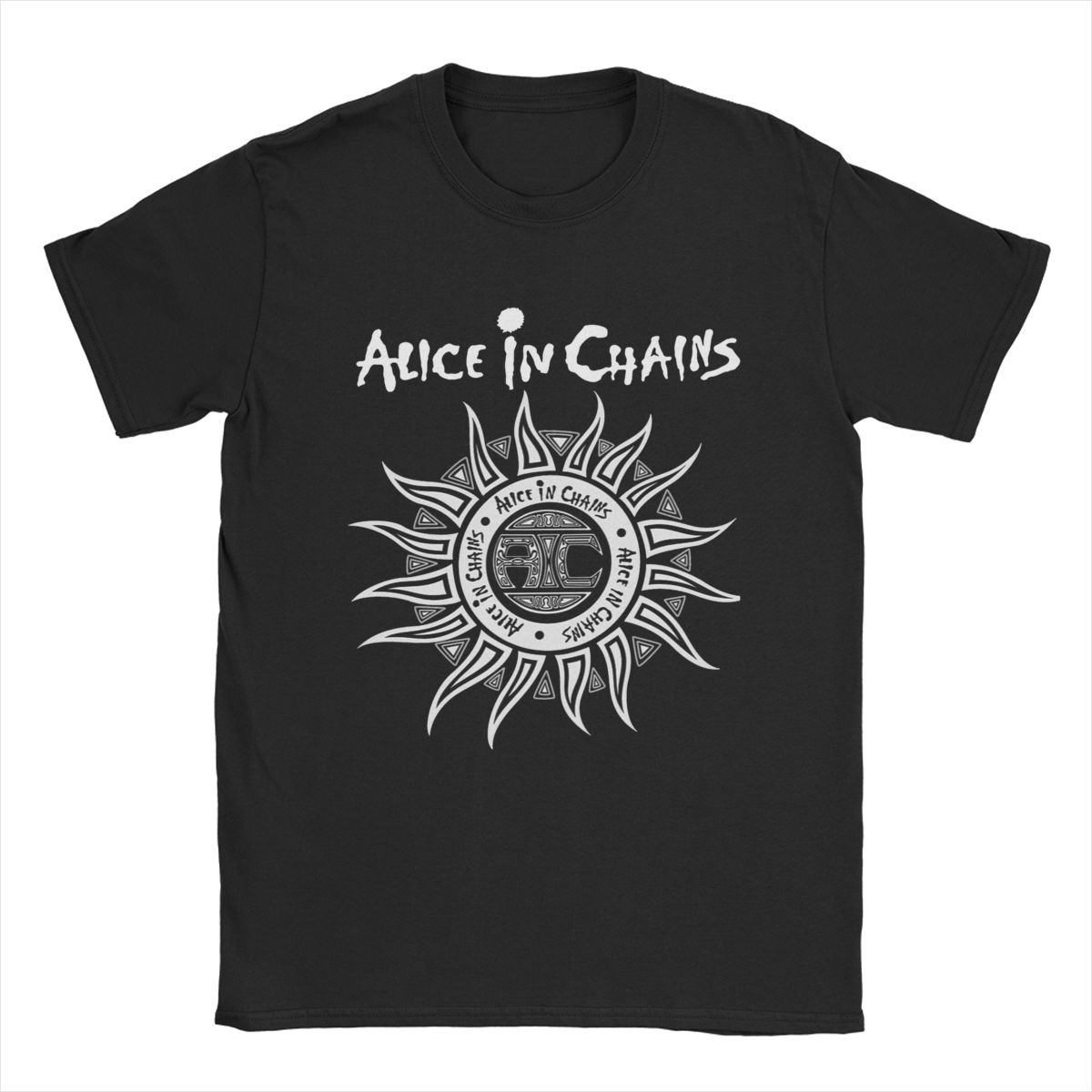 Comfortable season Funny Alice In Chains Sunwomens T-Shirt for Men Crewneck Cotton T Shirt Short Sleeve Tees Adult Clothes XL zwart