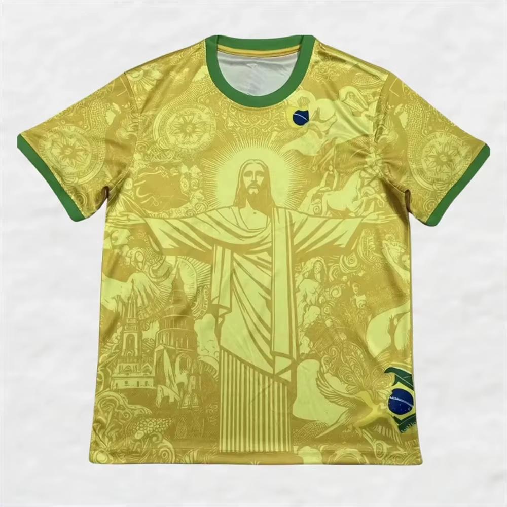 Zengyanqin02 Zomer Voetbal Trainingstop Brazilië Speciale Editie Jezus Zwart Grijs Voetbalshirt Volwassenen Kinderen Buiten Heren T-shirts Hot Top S