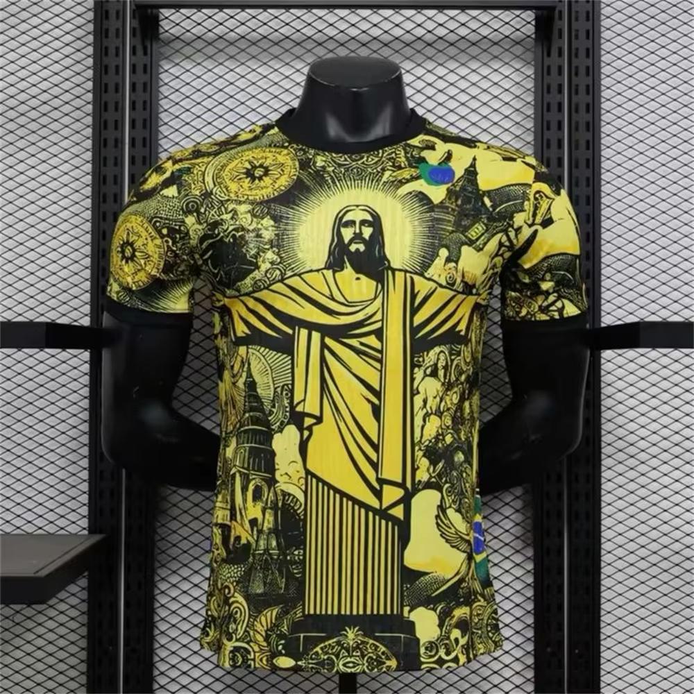 Zengyanqin02 Zomer Voetbal Trainingstop Brazilië Speciale Editie Jezus Zwart Grijs Voetbalshirt Volwassenen Kinderen Buiten Heren T-shirts Hot Top M
