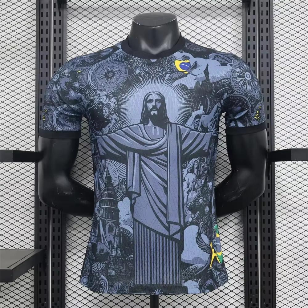 Zengyanqin02 Zomer Voetbal Trainingstop Brazilië Speciale Editie Jezus Zwart Grijs Voetbalshirt Volwassenen Kinderen Buiten Heren T-shirts Hot Top S