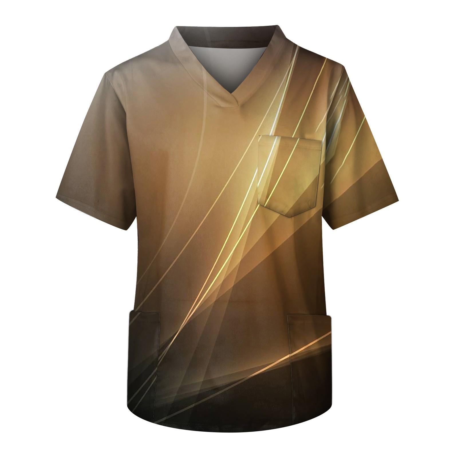 Tabajw Heren Bedrukte Korte Mouw V-hals Tops Werkende Zak Blouse XXXXXL goud
