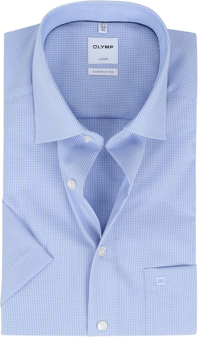 Olymp Overhemd Luxor Korte Mouw Ruit Blauw