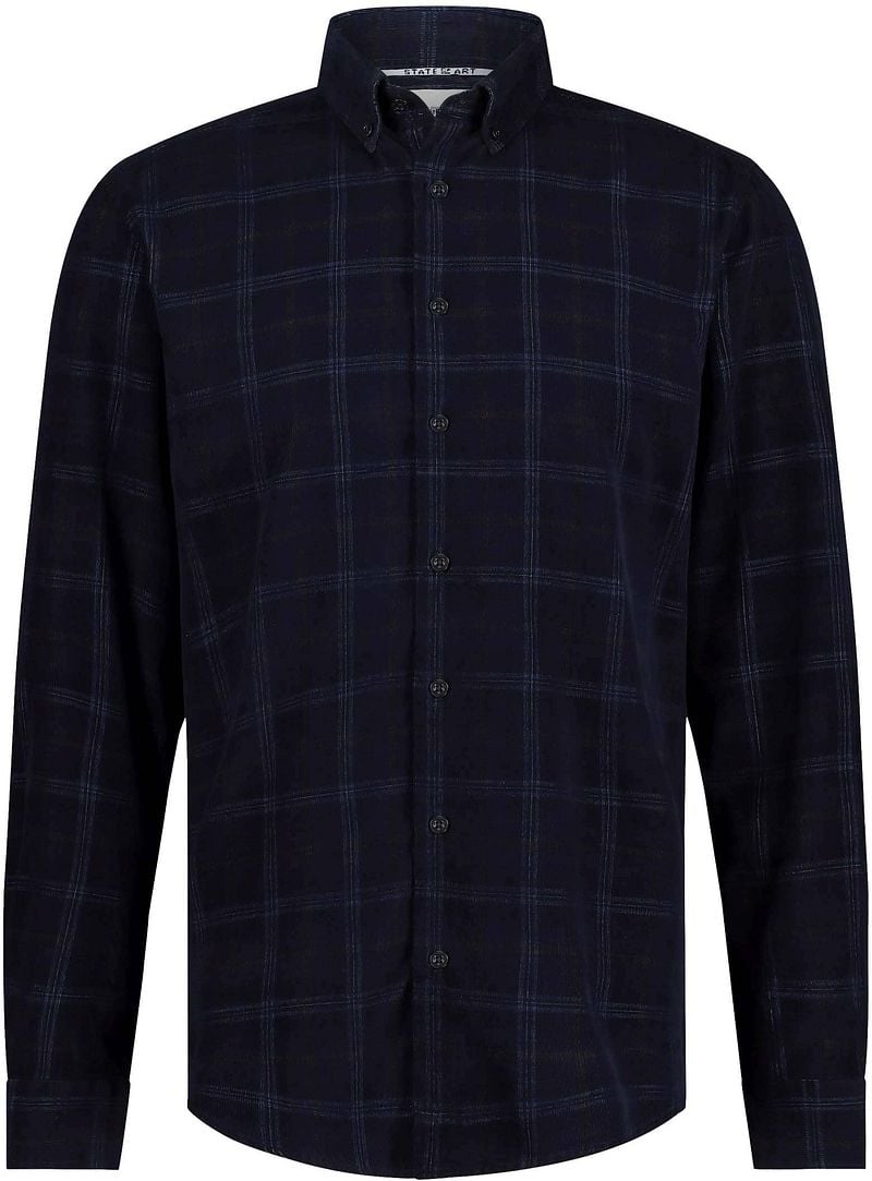 State of Art Overhemd Fine Corduroy Ruit Navy