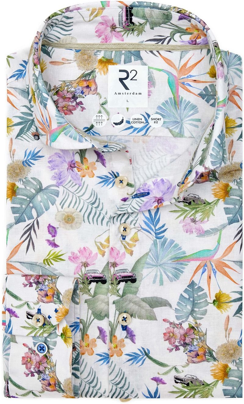 R2 Amsterdam R2 Shirt Linen/Cotton Flower Print Multicolour
