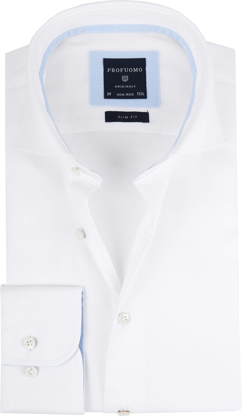 Profuomo Overhemd Wit Blauw Accent