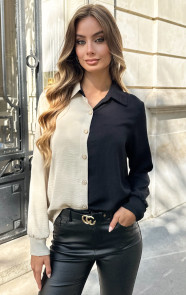Jurkjes Colorblock Long Sleeve Blouse Beige Zwart