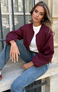 Jurkjes Suede Bomber Jacket Linsey Burgundy