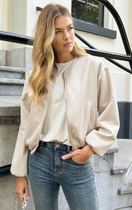 The Musthaves Oversized Suede Bomber Jacket Beige