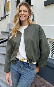 The Musthaves Oversized Suede Bomber Jacket Army