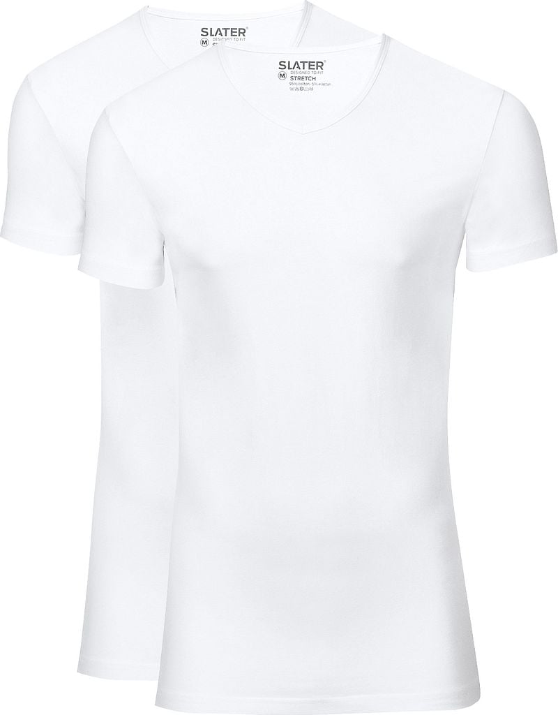 Slater 2-pack Stretch V-hals T-shirt Wit