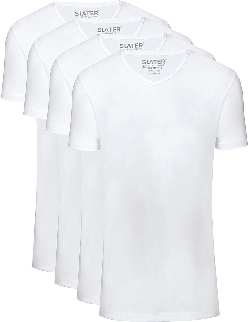 Slater 4-pack T-shirt Basic Extra Lang V-neck Wit