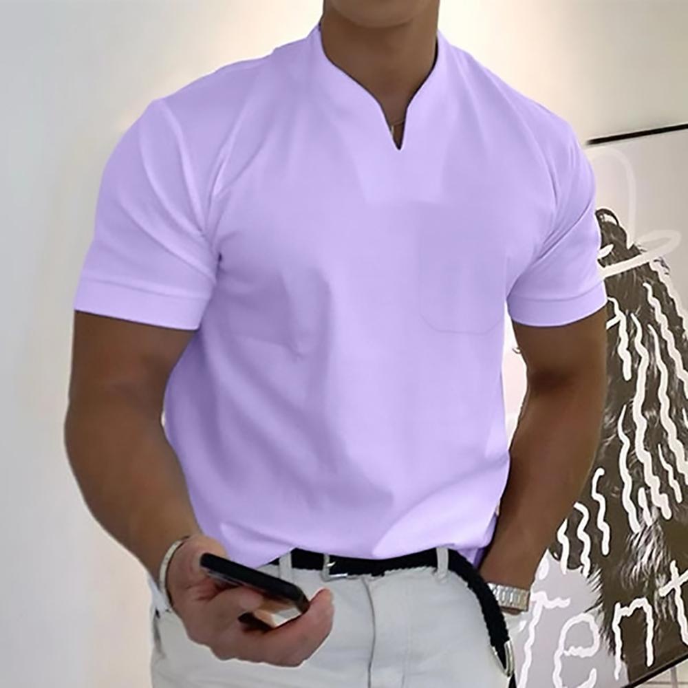Source universe Zomer heren T-shirt effen kleur V-hals korte mouw losse vrijetijdsshirt korte mouw sneldrogende losse trui top dagelijkse kleding groot formaat 3XL