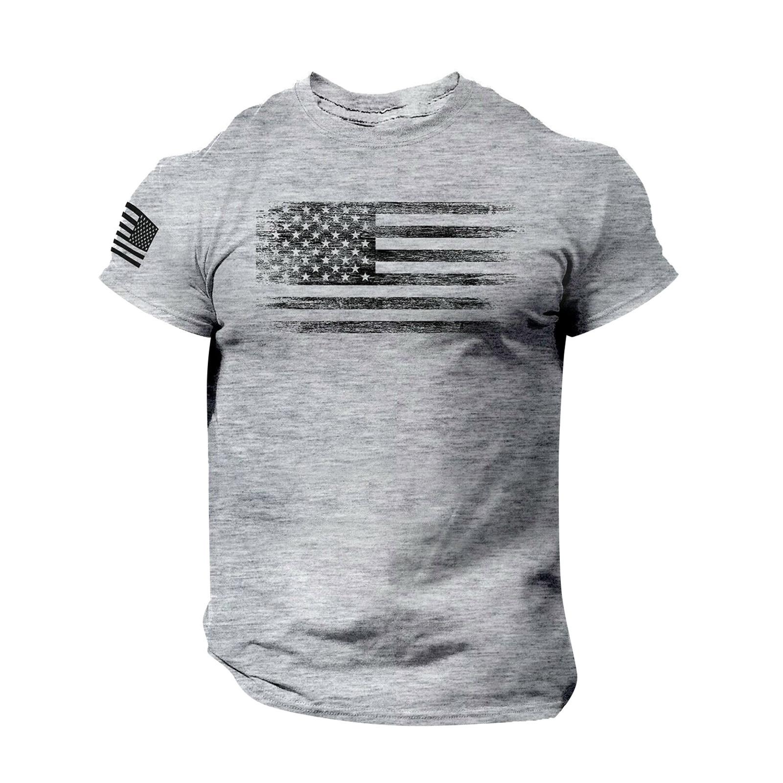 Youhua T-shirts Shirts voor mannen, heren Amerikaanse vlag T-shirt Patriottisch T-shirt met korte mouwen Apperal Workout Muscle T-shirts L