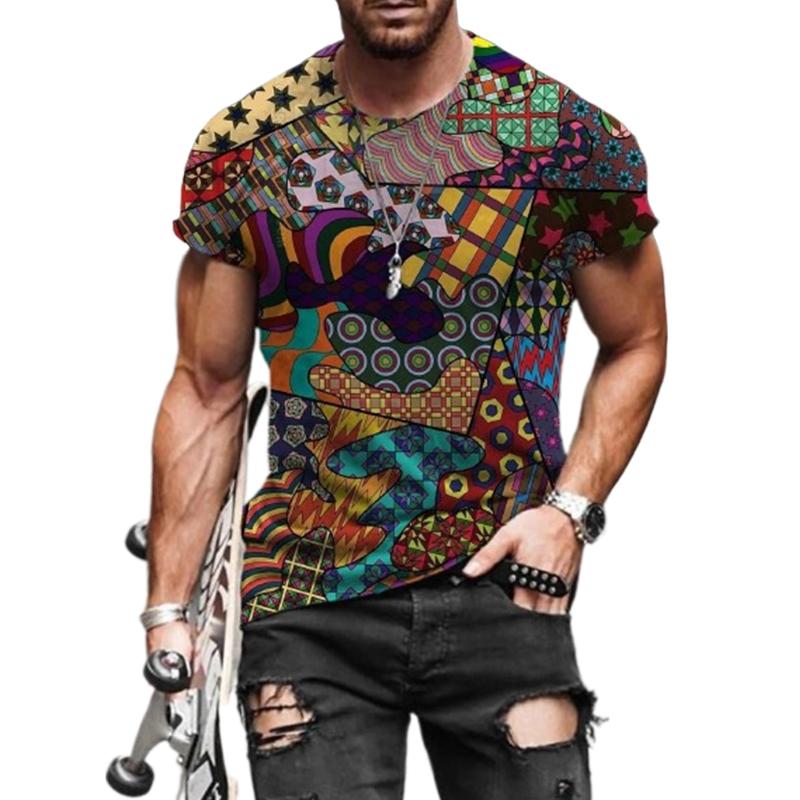 Happy Show Nieuwe zomer herenmode T-shirt persoonlijkheid kleur patroon bedrukt heren T-shirt top L