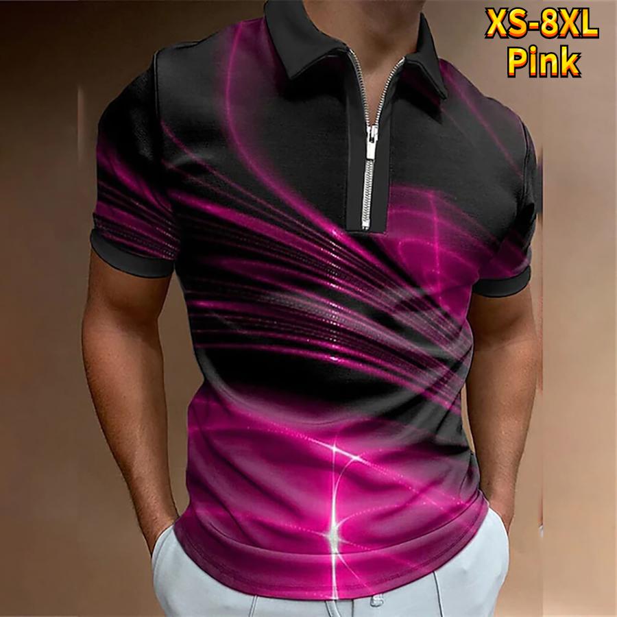 Happy Show Casual Revers T-shirt Jonge Mannen Mode Rits T-shirt Korte Mouw T-shirt Mannen 3D Rood Lichtgolf Print t-shirt 2XL