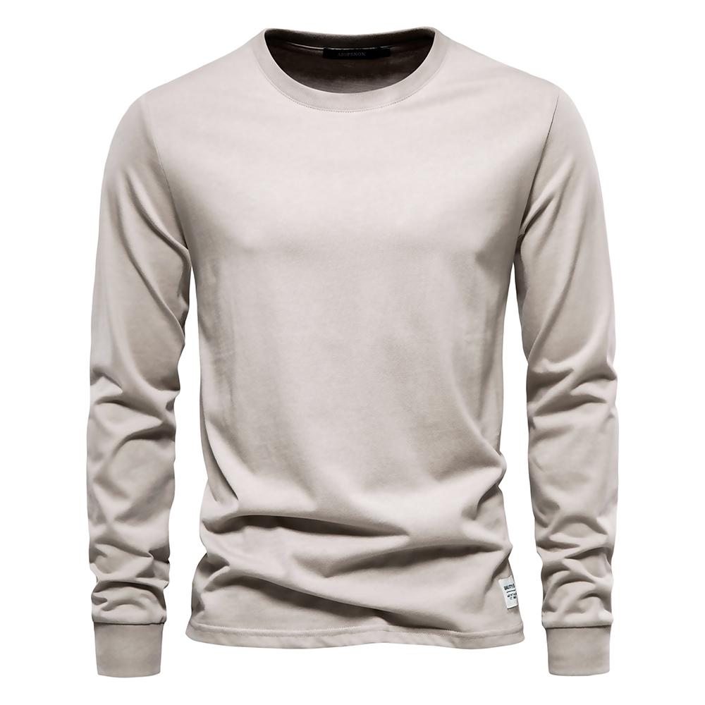 AIOPESON Men Fashion AIOPESON Effen Kleur Katoenen T-shirt Mannen Casual O-hals Lange Mouwen Heren T-shirts Nieuwe Herfst Hoge Kwaliteit Kleurrijke T-shirt voor Mannen M 60-70 kg