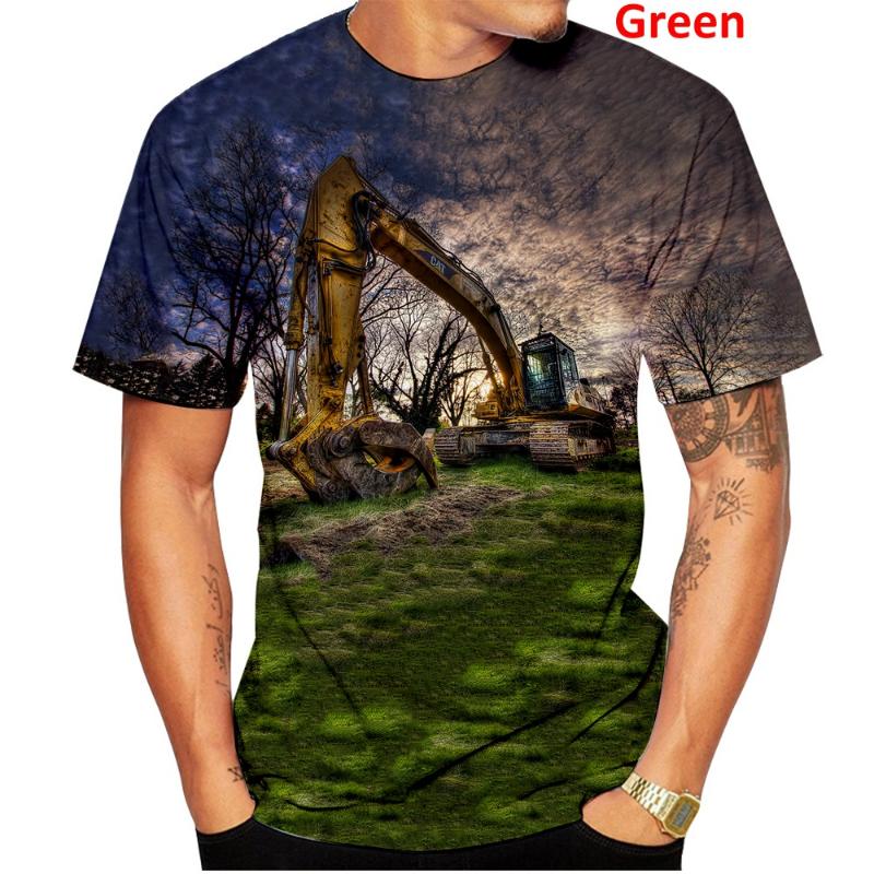 Xiao Xiang Zomer Mannen T-shirt Grappige Graafmachine 3D Print T-shirt Voor Mannen Kleding O-hals Korte Mouw Sportkleding Streetwear Oversized tops L
