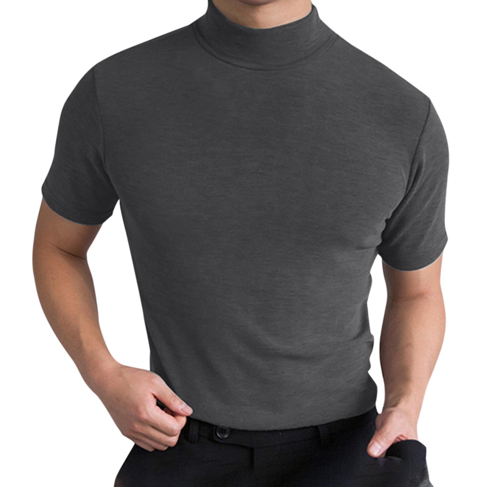SS-Jewelry-03 Herenkleding Herfst en Winter Turtleneck Korte Mouw T-shirt Heren Ondershirt Effen Kleur Top M