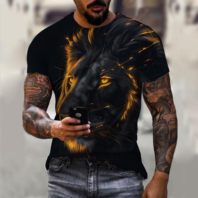 ETST 07 Heren T-shirt Mode Donker Goud Totem Leeuw patroon 3d Bedrukt T-shirt 2024 Nieuw Dier Korte mouwen Streetwear Zomer Heren Tops 6XL