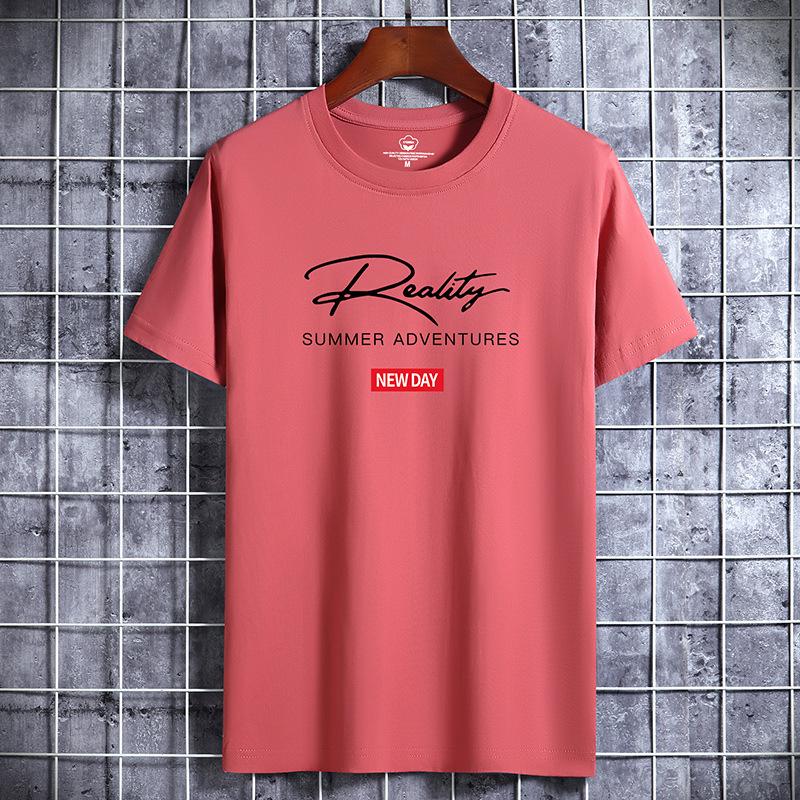 QICED Katoenen T-shirt met korte mouwen Herenmode Losse shirt met halve mouwen Bedrukt meelevend shirt XL
