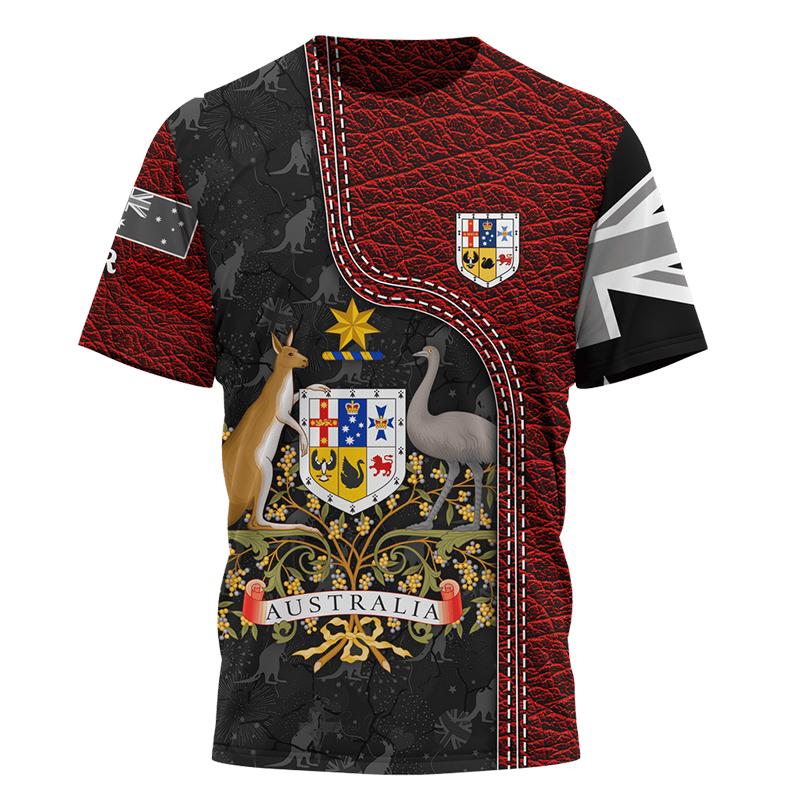Baibao QIQI Australische vlag Kangoeroe Aboriginal schilderij 3D geprint Zomer Heren Korte mouwen Ronde hals Dagelijks Comfortabel Outdoor T-shirt XXL
