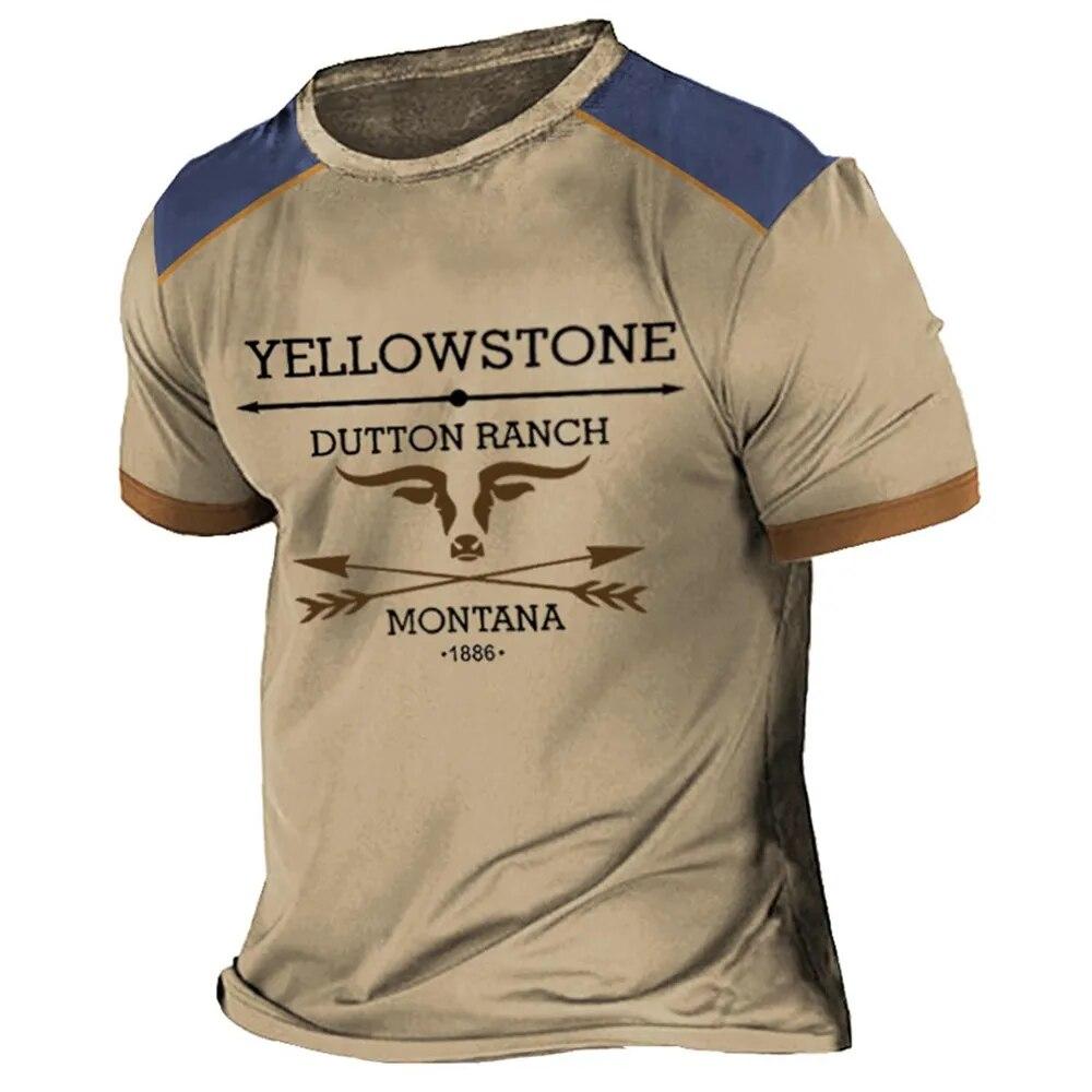 Subilier Vintage Heren T-shirt Yellowstone National Park 3D Afdrukken T-shirts Oversized Korte Mouw Tee Outdoor Streetwear Tops Kleding XL zwart