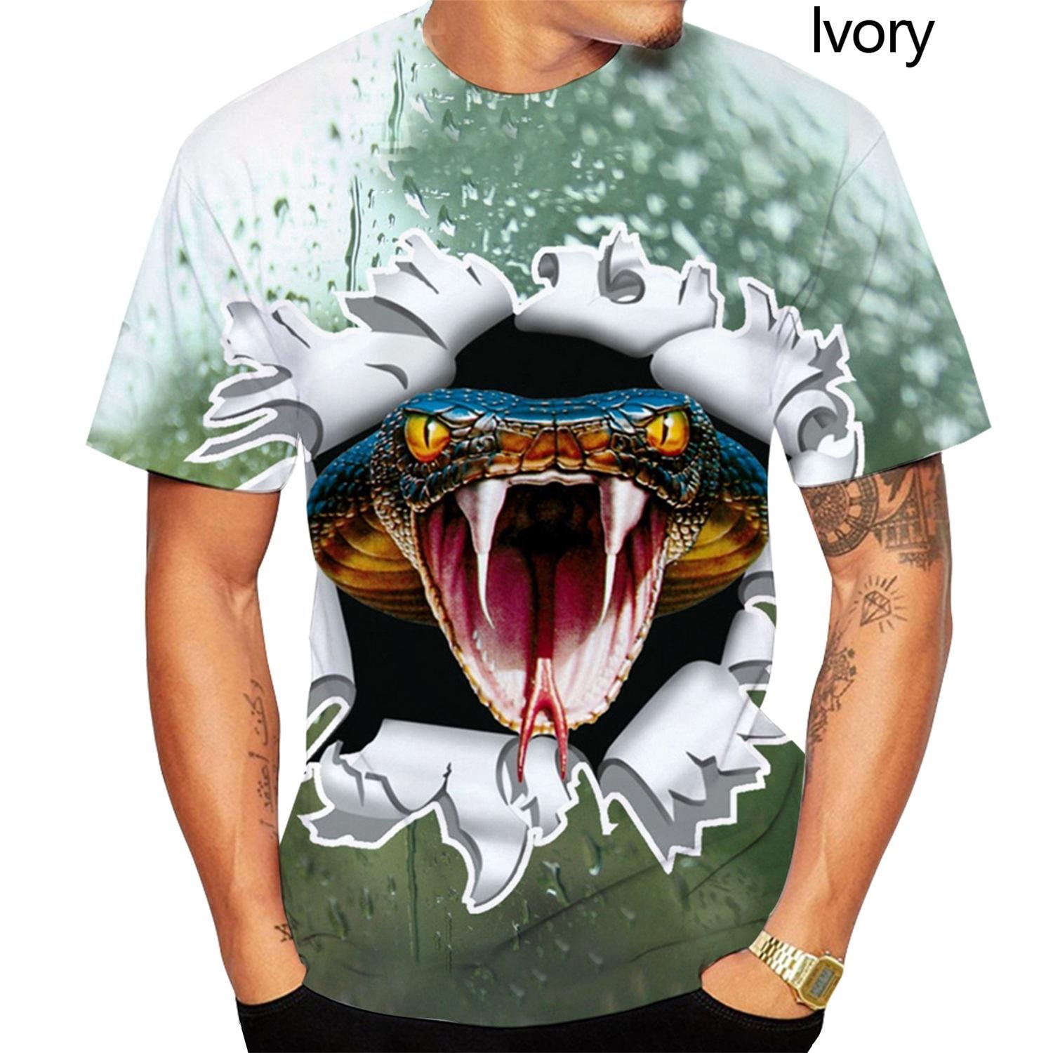 Subilier Horror Eerie Snake 3D Printing Heren Dominante T-shirt Mode Nieuwigheid Korte Mouw Unisex Leuke Slangenhuid Cobra Tops 5XL