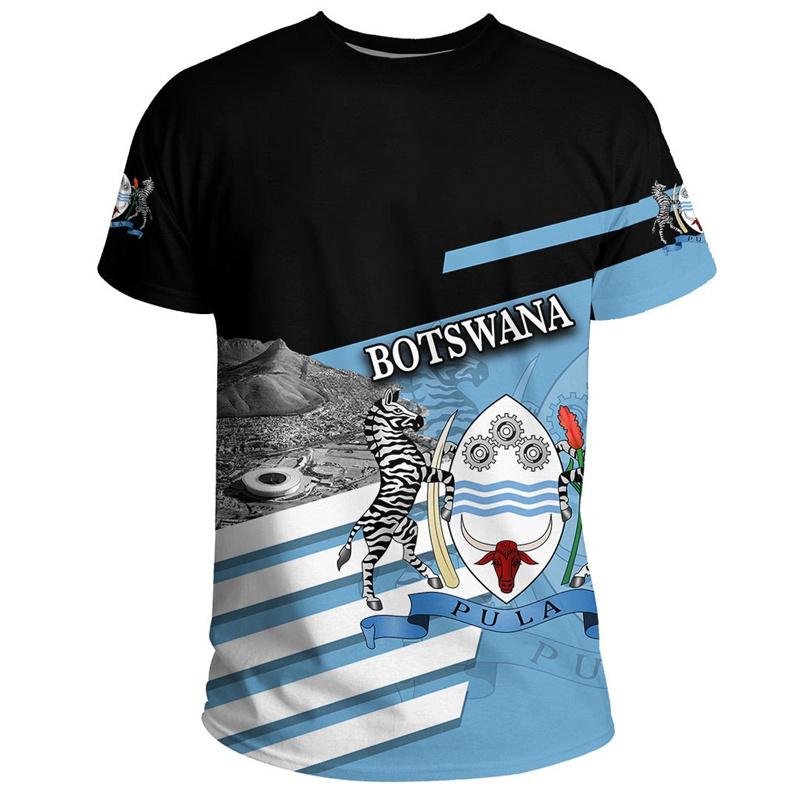 ETST 03 Botswana Wapenschild Patroon T-shirt Heren Zomer 3D Geprinte Afrikaanse Stijl T-shirts Casual Ronde Hals T-shirts Tops Korte Mouwen M
