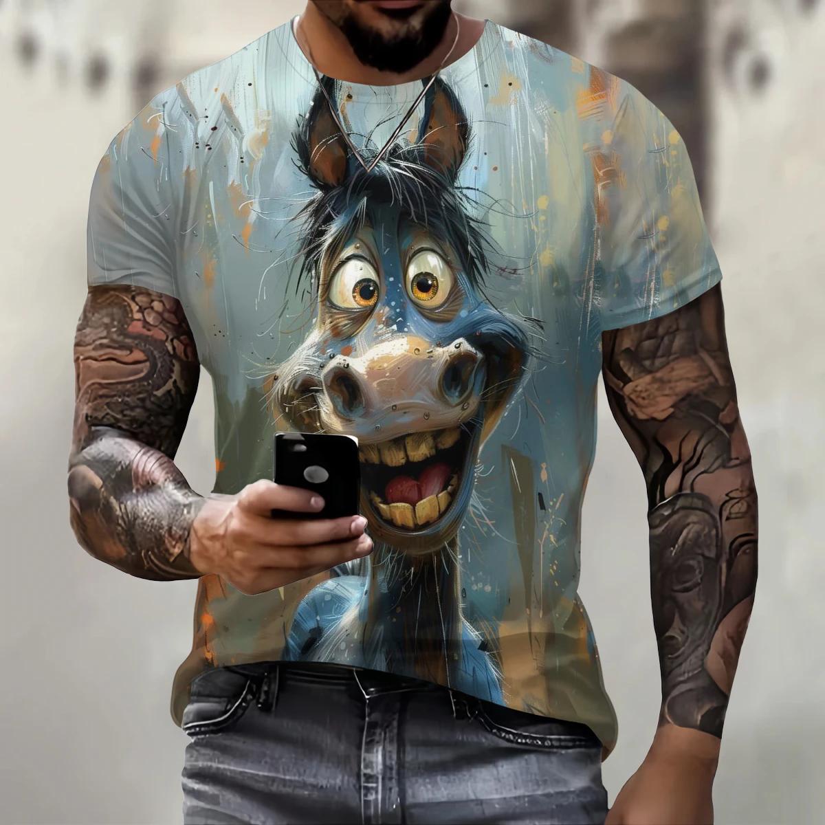 ETST 012 Grappig 3D Ezel Print T-shirt Voor Heren Street Trend Hip Hop Kleding Casual O-hals Korte Mouw T-shirt Mode Losse Zomer Tops M
