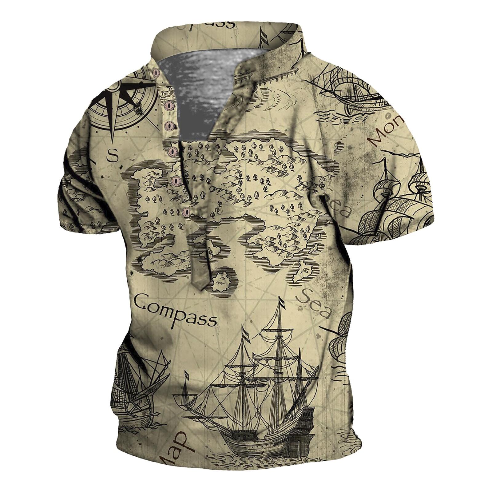 Winnerer Neptune Europese en Amerikaanse heren vintage top digitaal bedrukte tops met korte mouwen XL kaki