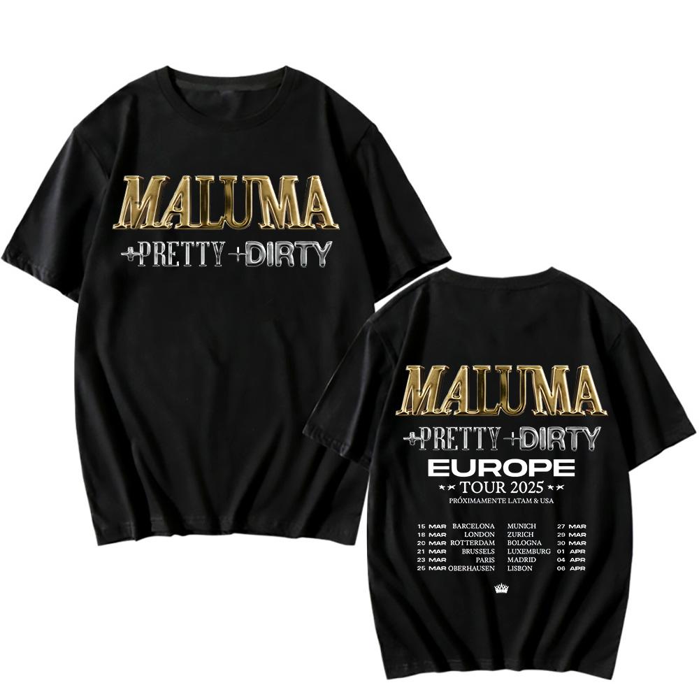 Trendy discount Rapper Maluma T-shirts Maluma +pretty+dirty Europet Tour 2025 T-shirt Heren Dames Katoenen T-shirts Y2k Unisex Retro Harajuku Top Kleding XXL zwart
