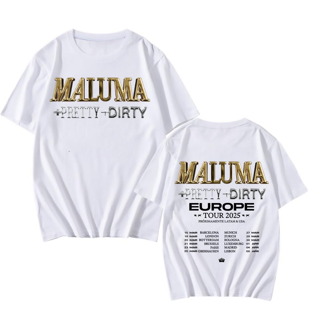 Trendy discount Rapper Maluma T-shirts Maluma +pretty+dirty Europet Tour 2025 T-shirt Heren Dames Katoenen T-shirts Y2k Unisex Retro Harajuku Top Kleding S wit