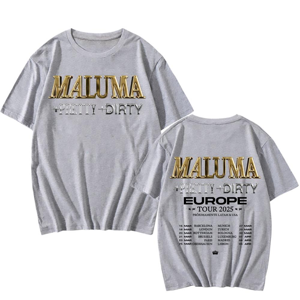 Trendy discount Rapper Maluma T-shirts Maluma +pretty+dirty Europet Tour 2025 T-shirt Heren Dames Katoenen T-shirts Y2k Unisex Retro Harajuku Top Kleding M grijze kleur
