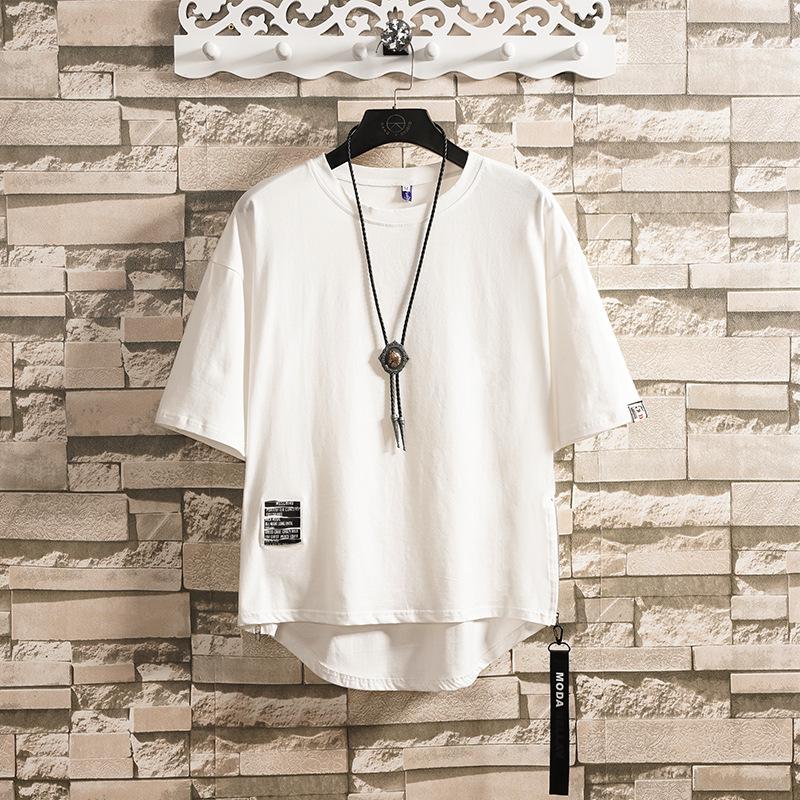 VantaGoods Heren Plus Size Loose Fit Korte Mouw Effen Kleur Ronde Zoom T-shirt 5XL wit
