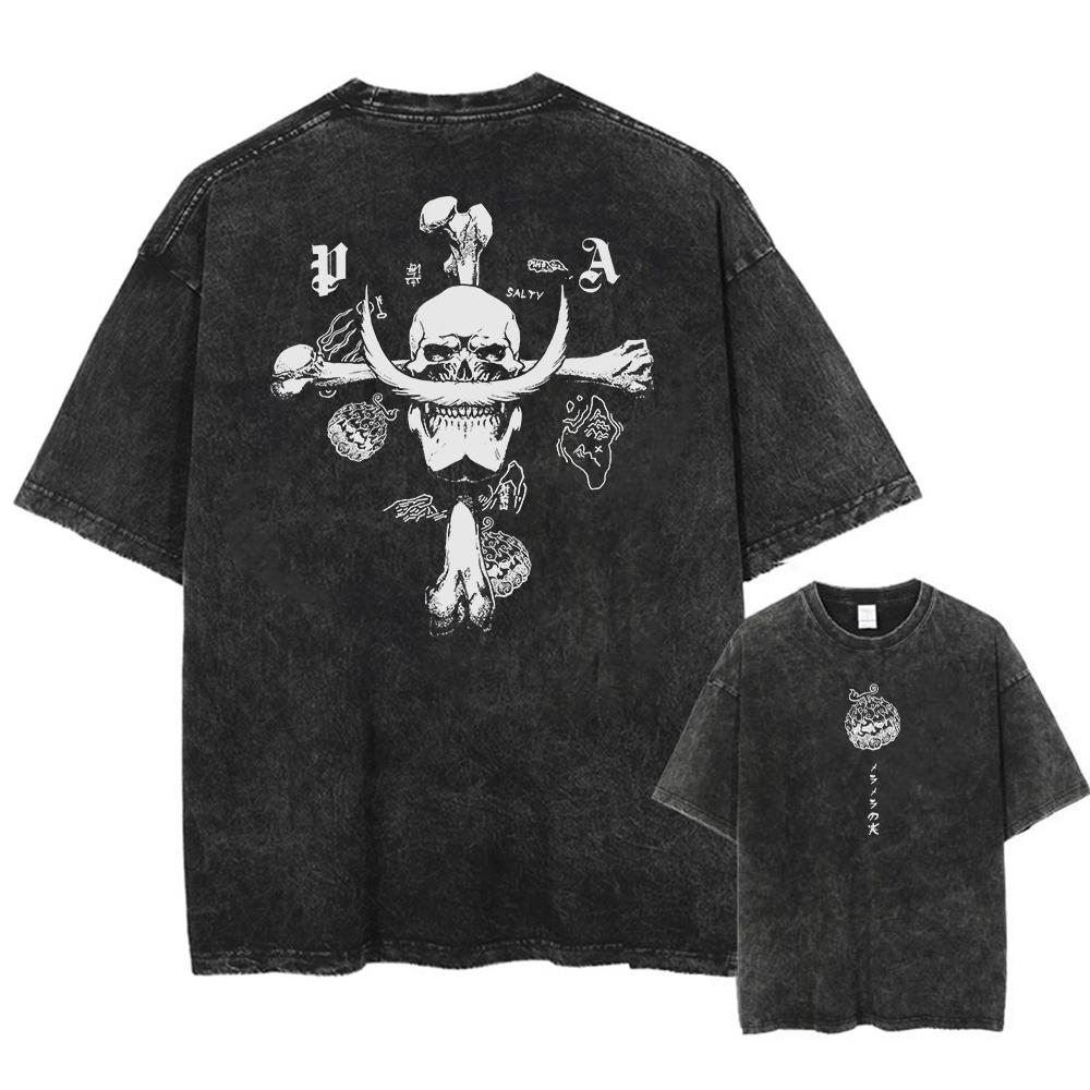 Washed T Shirt top No.1 Anime One Piece Luffy Washed T Shirt Men Printed Cotton T-Shirt Short Sleeve Tees Oversized Tops Fashion Streetwear Unisex XL
