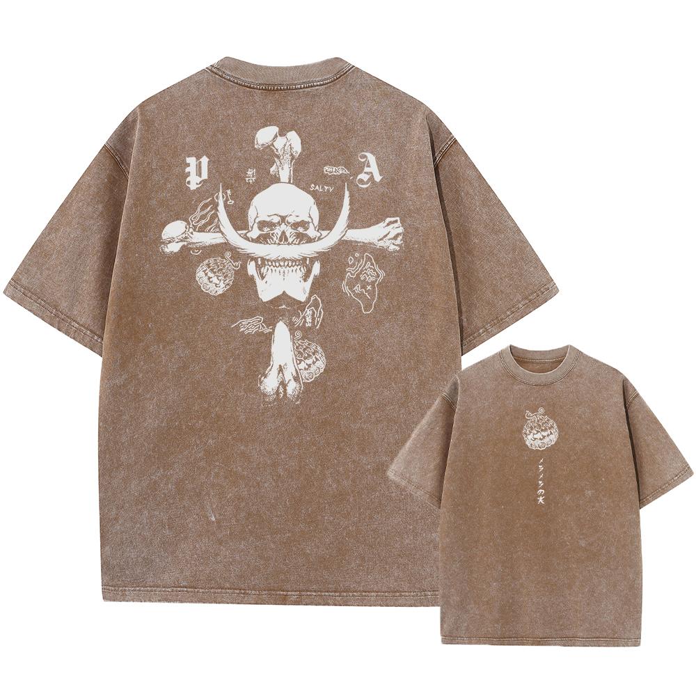 Washed T Shirt top No.1 Anime One Piece Luffy Washed T Shirt Men Printed Cotton T-Shirt Short Sleeve Tees Oversized Tops Fashion Streetwear Unisex XL