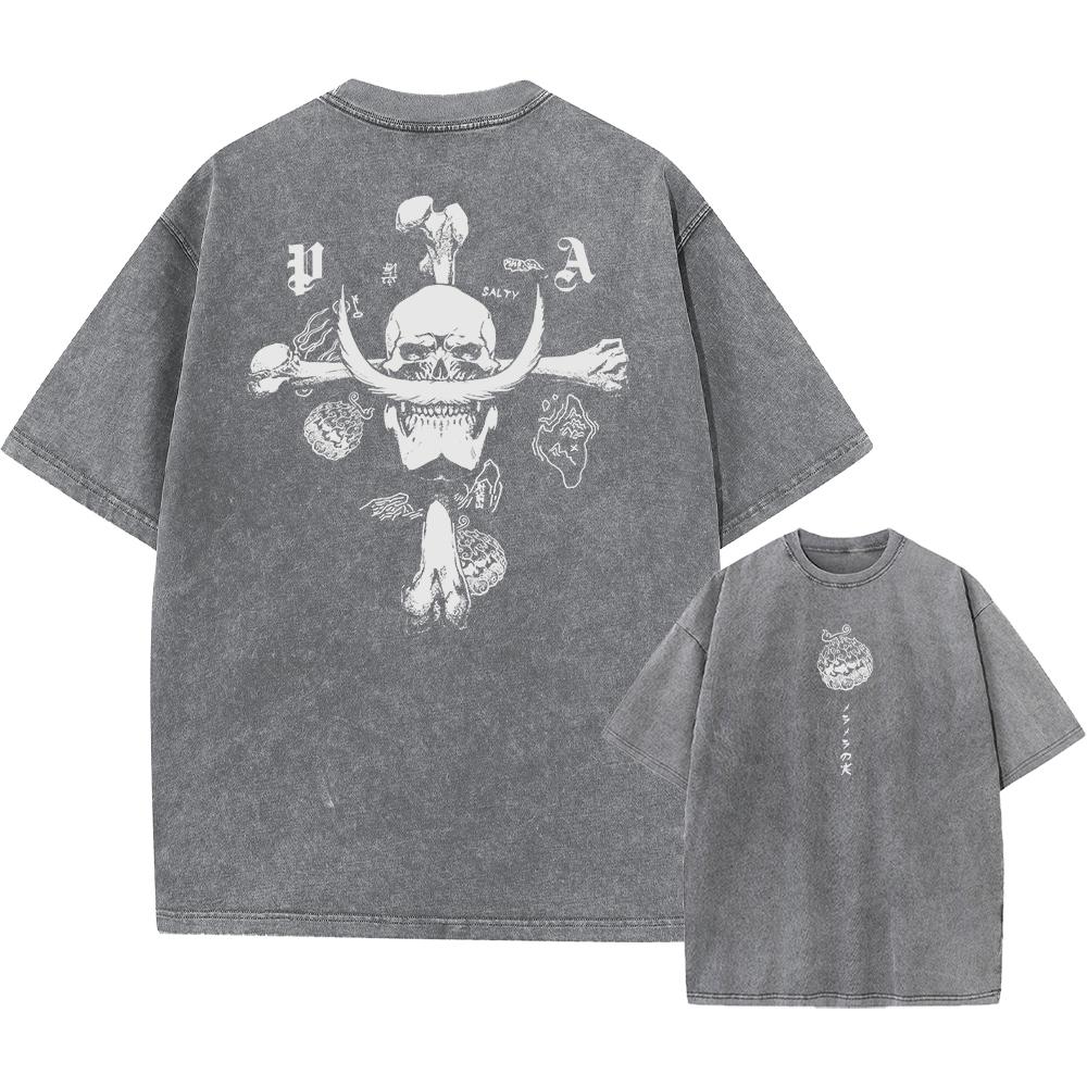 Washed T Shirt top No.1 Anime One Piece Luffy Washed T Shirt Men Printed Cotton T-Shirt Short Sleeve Tees Oversized Tops Fashion Streetwear Unisex 3XL