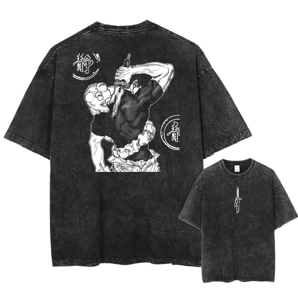 Washed Vintage T Shirt Exclusive NO.1 Men Streetwear Washed Acid Oversized T Shirt Japanese Anime Retro Worn Graphic Print T-Shirt Short Sleeve Tees L