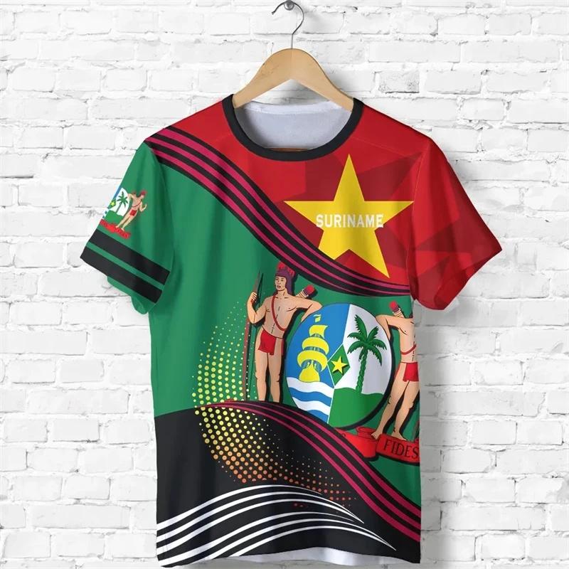 Zengyanqin02 T-shirt met Surinaamse vlag en grafische print voor heren. Surinaams nationaal embleem. 3D-geprinte T-shirts. Zomer Boliviaanse jongens sporttops. Straatshirts. 5XL