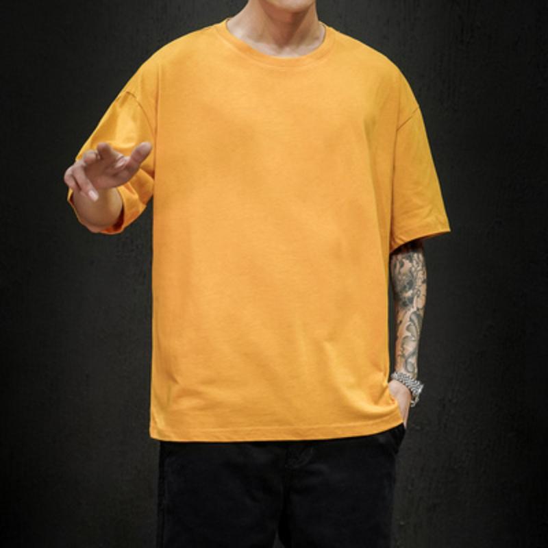 PCD16KL 100% Katoen 200gsm Heren T-shirt Met Korte Mouwen Oversized T-shirt Casual Heren Top Tees XXL geel