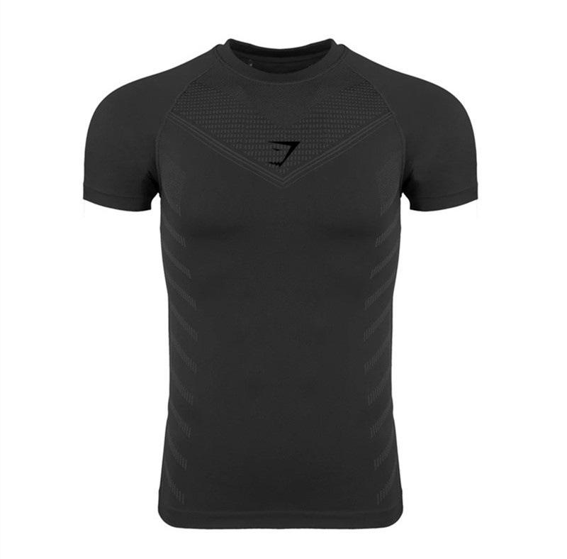 BigSopping European Men's Cross-Border High Elastic Fitness Bodysuit - Short Sleeve Sports T-Shirt M