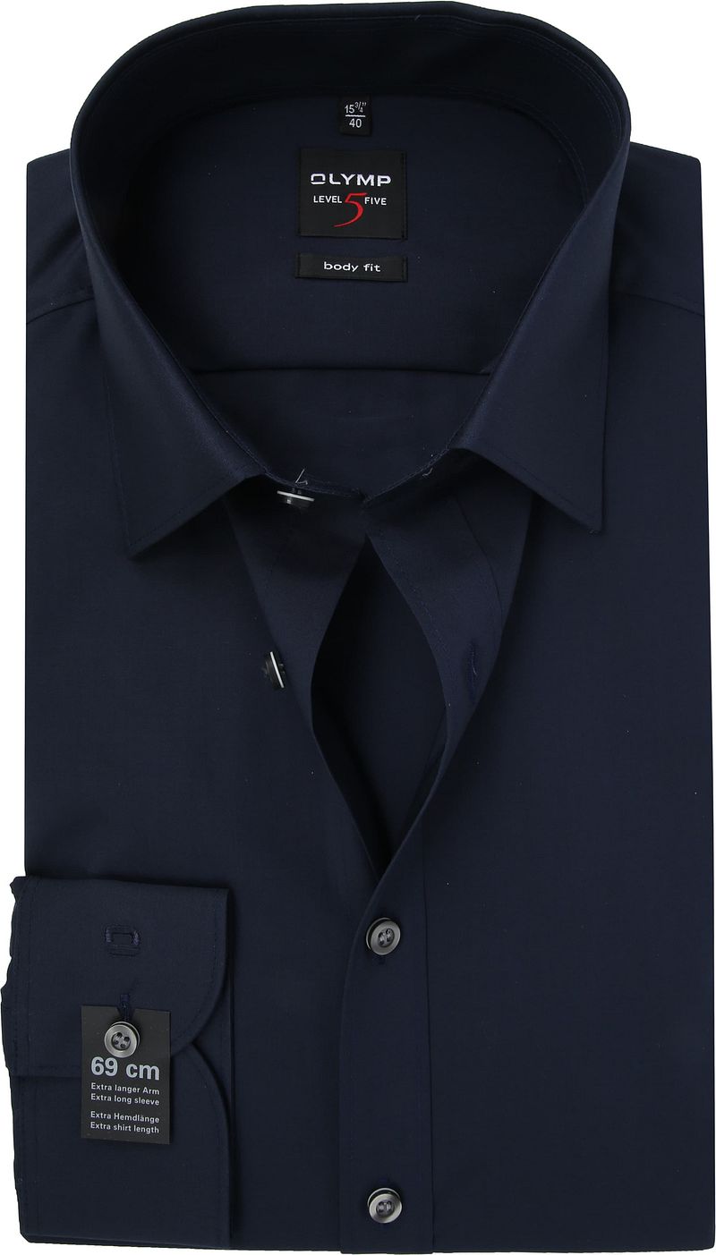 Olymp Level Five Overhemd Extra Lange Mouwen Body-Fit Navy